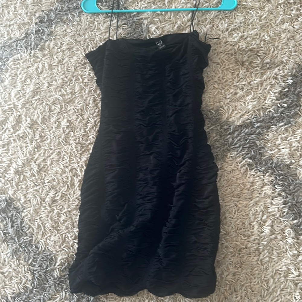 black ruffle shirt dress